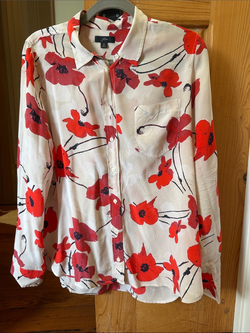 J. Crew Poppy Print Silk Button-down Blouse